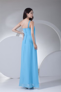 Beading Chiffon Silk like Satin One-Shoulder Long Blue Prom Evening Bridesmaid Dresses 02020071