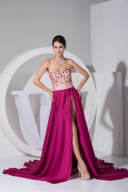 Beading Court Train A-Line Sleeveless Chiffon Prom/Formal Evening Dresses 02020074