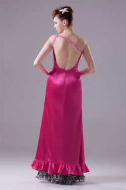 Beading Elastic Woven Satin Leopard Printed Chiffon One-Shoulder Prom/Formal Evening Dresses 02020075