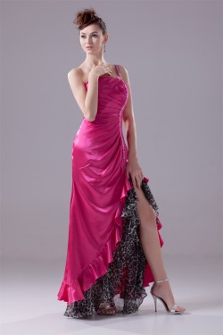 Beading Elastic Woven Satin Leopard Printed Chiffon One-Shoulder Prom/Formal Evening Dresses 02020075