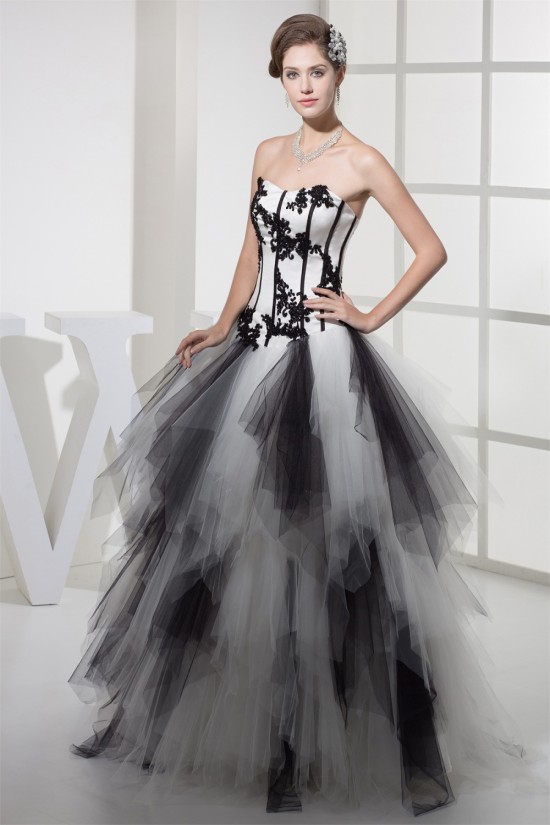 Ball Gown Beading Floor-Length Satin Fine Netting Prom/Formal Evening Dresses 02020076
