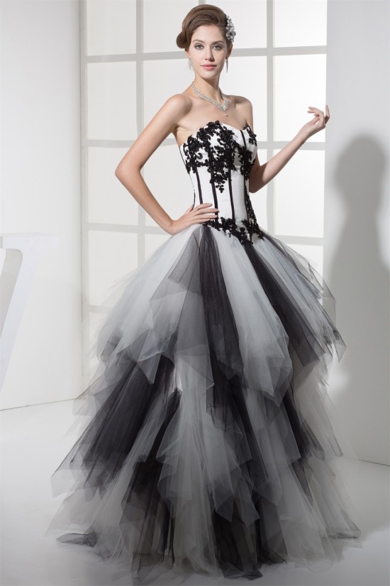 Ball Gown Beading Floor-Length Satin Fine Netting Prom/Formal Evening Dresses 02020076