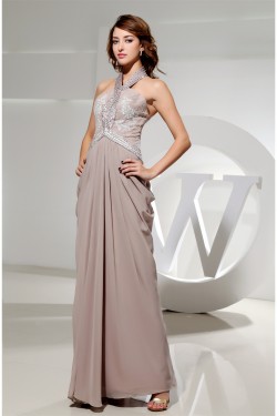 Elegant Sheath/Column Beading Halter Floor-Length Long Prom/Formal Evening Dresses 02020078