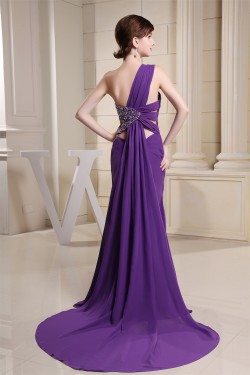 Beading One-Shoulder Long Purple Chiffon Prom/Formal Evening Dresses 02020080