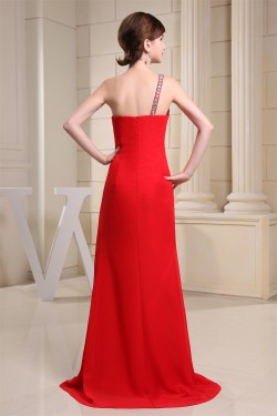 Beading One-Shoulder Sleeveless Long Red Chiffon Prom Evening Bridesmaid Dresses 02020083