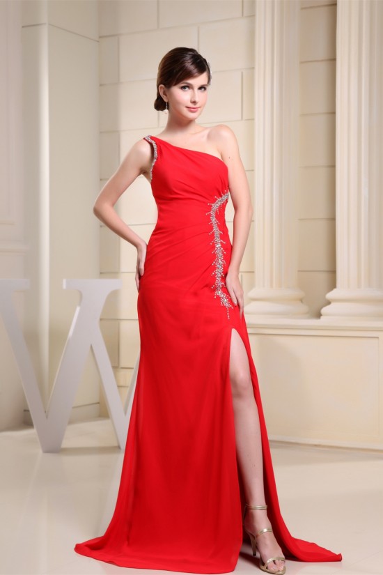 Beading One-Shoulder Sleeveless Long Red Chiffon Prom Evening Bridesmaid Dresses 02020083 Beading One-Shoulder Sleeveless Long Red Chiffon Prom Evening Bridesmaid Dresses 02020083