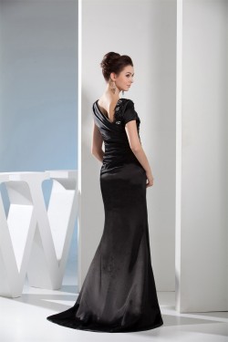 Beading Portrait Trumpet/Mermaid Silk like Satin Sleeveless Long Black Prom/Formal Evening Dresses 02020084