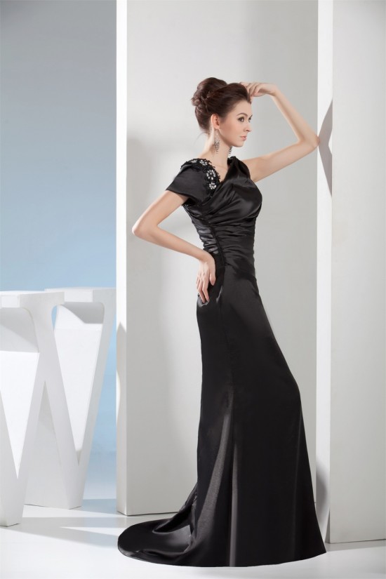 Beading Portrait Trumpet/Mermaid Silk like Satin Sleeveless Long Black Prom/Formal Evening Dresses 02020084 Beading Portrait Trumpet/Mermaid Silk like Satin Sleeveless Long Black Prom/Formal Evening Dresses 02020084
