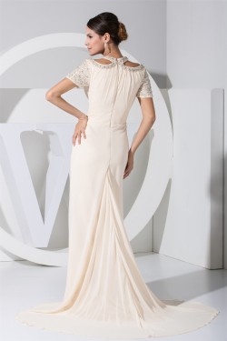 Beading Puddle Train Chiffon Short Sleeve Long Prom/Formal Evening Dresses 02020085