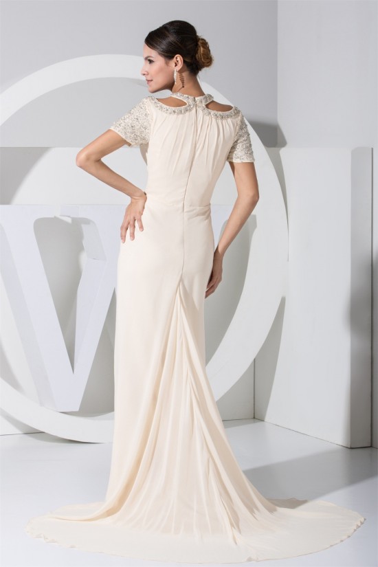 Beading Puddle Train Chiffon Short Sleeve Long Prom/Formal Evening Dresses 02020085 Beading Puddle Train Chiffon Short Sleeve Long Prom/Formal Evening Dresses 02020085
