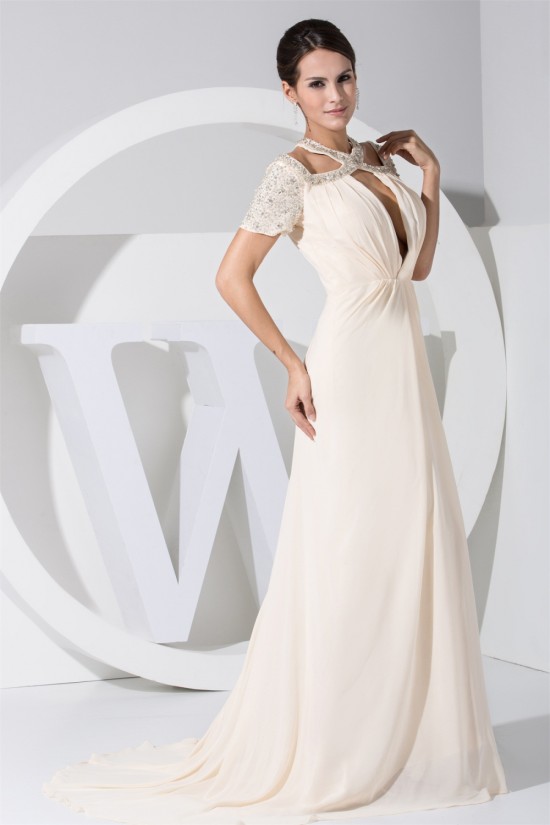 Beading Puddle Train Chiffon Short Sleeve Long Prom/Formal Evening Dresses 02020085 Beading Puddle Train Chiffon Short Sleeve Long Prom/Formal Evening Dresses 02020085
