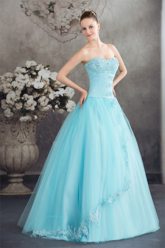 Ball Gown Sweetheart Beading Satin Lace Fine Netting Floor-Length Prom/Formal Evening Dresses 02020086