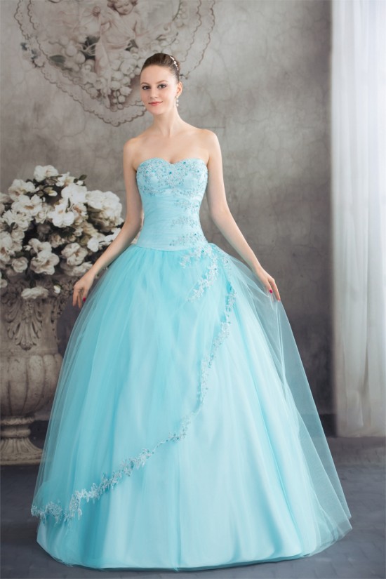 Ball Gown Sweetheart Beading Satin Lace Fine Netting Floor-Length Prom/Formal Evening Dresses 02020086
