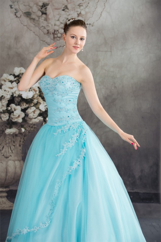 Ball Gown Sweetheart Beading Satin Lace Fine Netting Floor-Length Prom/Formal Evening Dresses 02020086
