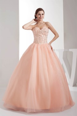 Ball Gown Beading Sleeveless Strapless Satin Organza Long Prom Formal Dresses 02020095