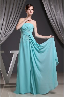 A-Line Sleeveless Strapless Chiffon Long Blue Prom Evening Formal Bridesmaid Dresses 02020096