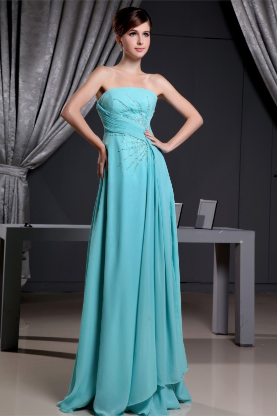 A-Line Sleeveless Strapless Chiffon Long Blue Prom Evening Formal Bridesmaid Dresses 02020096 A-Line Sleeveless Strapless Chiffon Long Blue Prom Evening Formal Bridesmaid Dresses 02020096
