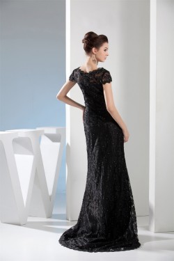 Beading Cap Sleeve Sleeveless V-Neck Lace Long Black Prom/Formal Evening Dresses 02020098