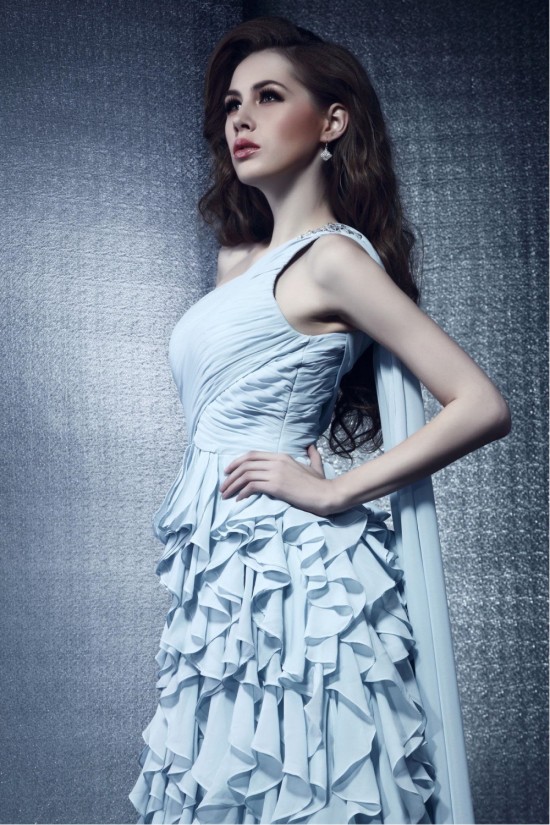 Sheath/Column One-Shoulder Long Chiffon Prom Evening Party Dresses 02021001 Sheath/Column One-Shoulder Long Chiffon Prom Evening Party Dresses 02021001