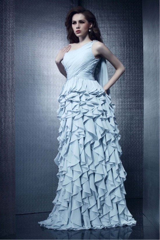 Sheath/Column One-Shoulder Long Chiffon Prom Evening Party Dresses 02021001 Sheath/Column One-Shoulder Long Chiffon Prom Evening Party Dresses 02021001