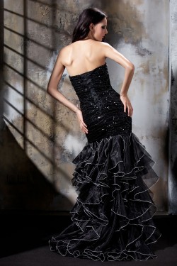 Long Black Beaded Sequins Prom Evening Party Dresses 02021002