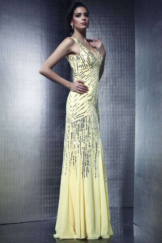 V-Neck Sequins Long Chiffon Prom Evening Party Dresses 02021003 V-Neck Sequins Long Chiffon Prom Evening Party Dresses 02021003