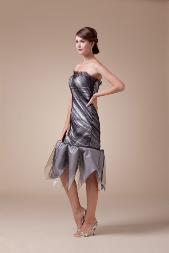 Short Strapless Black Tulle Prom Evening Party Dresses 02021010