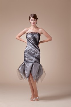 Short Strapless Black Tulle Prom Evening Party Dresses 02021010