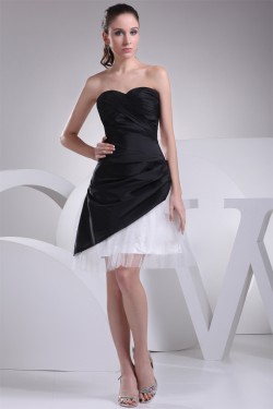 A-Line Ruffles Sweetheart Satin Taffeta Fine Netting Prom/Formal Evening Dresses 02021022