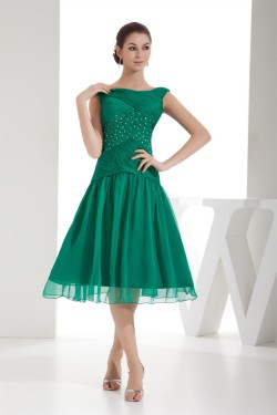 A-Line Beaded Short Green Evening Party Mother of the Bride Dresses 02021023