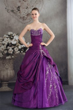Ball Gown Sweetheart Beading Taffeta Fine Netting Floor-Length Prom/Formal Evening Dresses  02020103