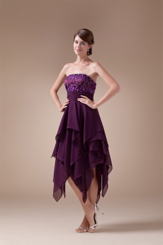 Asymmetrical Sleeveless Chiffon Silk like Satin Prom/Formal Evening Dresses 02021039