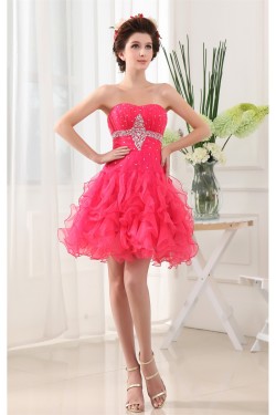 Beading A-Line Sleeveless Short/Mini Satin Organza Prom/Formal Evening Dresses 02021042