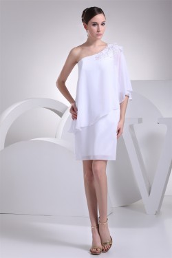 Beading Short/Mini Chiffon Little White Dresses 02021049