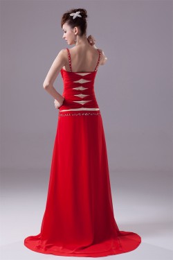 Brush Sweep Train A-Line Beading Deep V-Neck Long Red Prom/Formal Evening Dresses 02020106