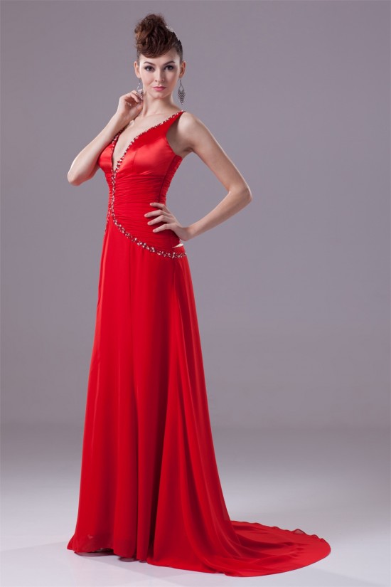 Brush Sweep Train A-Line Beading Deep V-Neck Long Red Prom/Formal Evening Dresses 02020106 Brush Sweep Train A-Line Beading Deep V-Neck Long Red Prom/Formal Evening Dresses 02020106