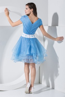 Capped Sleeves Beading A-Line Satin Organza Prom/Formal Evening Dresses 02021064