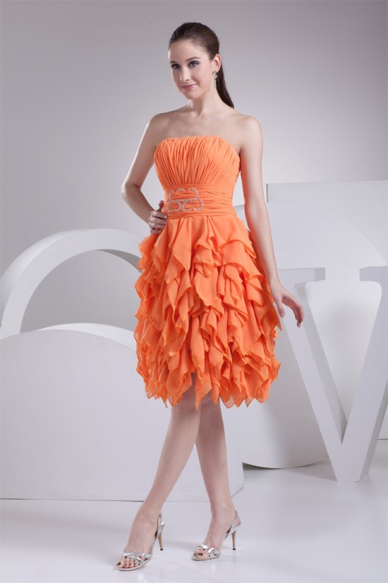 Cascading Ruffles Knee-Length A-Line Chiffon Evening Party Dresses 02021066