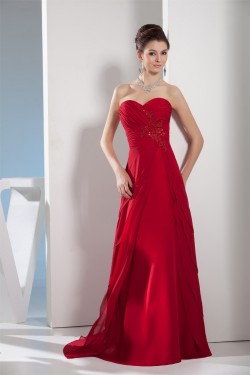 A-Line Chiffon Brush Sweep Train Long Red Prom/Formal Evening Dresses 02020107