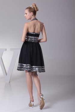 A-Line Halter Sequin Short Black Knee-Length Prom/Formal Evening Dresses 02021072