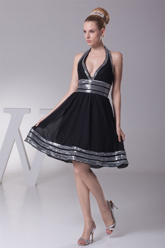 A-Line Halter Sequin Short Black Knee-Length Prom/Formal Evening Dresses 02021072 A-Line Halter Sequin Short Black Knee-Length Prom/Formal Evening Dresses 02021072