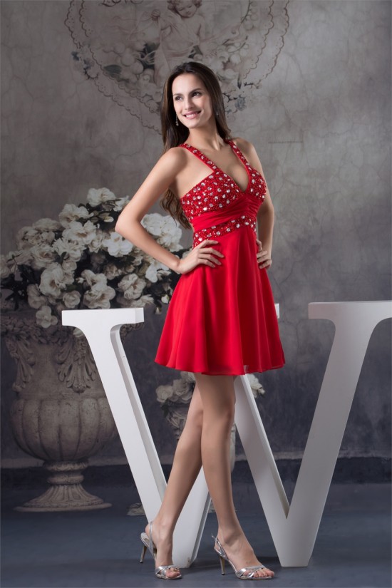 Chiffon Beading Sleeveless Short Red Prom/Formal Evening Dresses 02021074