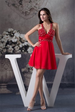 Chiffon Beading Sleeveless Short Red Prom/Formal Evening Dresses 02021074