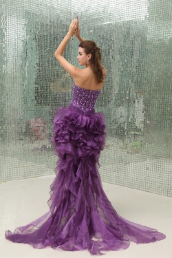 High Low Beading Satin Organza Sleeveless A-Line Homecoming Cocktail Party Dresses 02021078