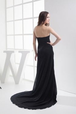 A-Line Brush Sweep Train Long Black Prom/Formal Evening Dresses 02020108