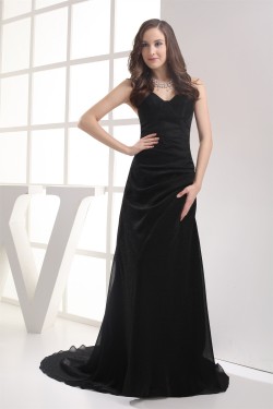 A-Line Brush Sweep Train Long Black Prom/Formal Evening Dresses 02020108