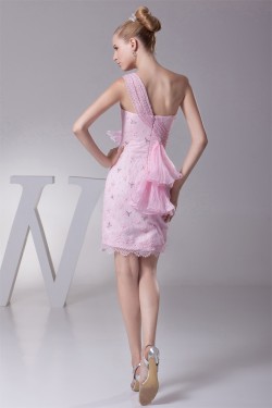 Knee-Length Sheath/Column Beading One-Shoulder Evening Party Dresses 02021087