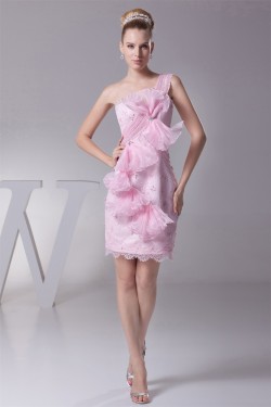 Knee-Length Sheath/Column Beading One-Shoulder Evening Party Dresses 02021087