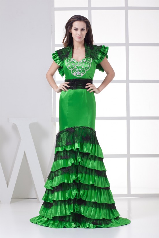 Brush Sweep Train Beading Lace Silk like Satin Prom/Formal Evening Dresses 02020109 Brush Sweep Train Beading Lace Silk like Satin Prom/Formal Evening Dresses 02020109