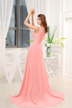 One-Shoulder Beading Puddle Train Satin Chiffon Prom/Formal Evening Dresses 02021099